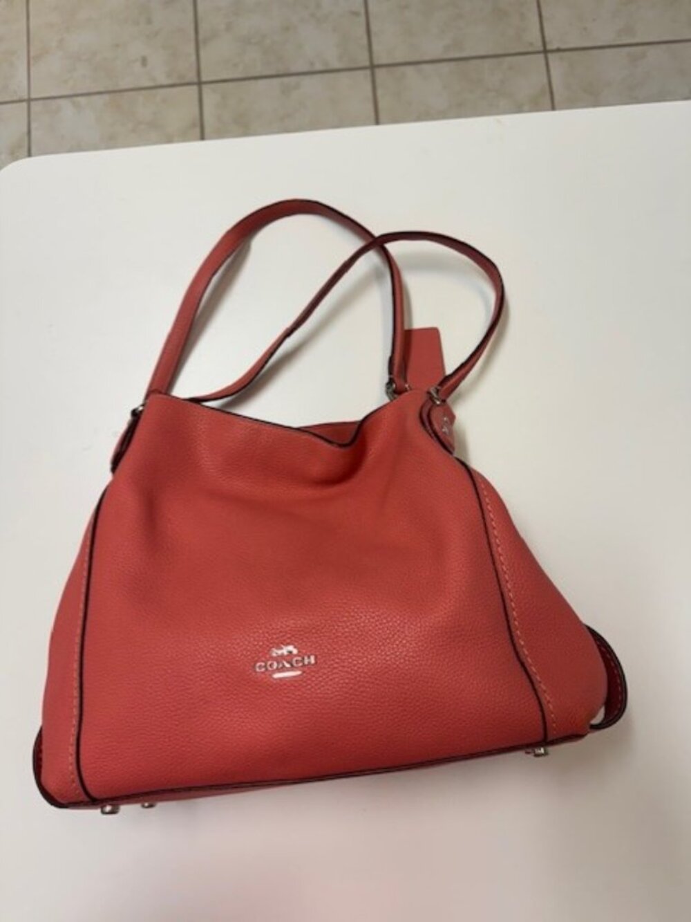COACH Edie Shoulder Bag 31 Pebble Leather Silver Rivets 59468 Pink Coral Salmon